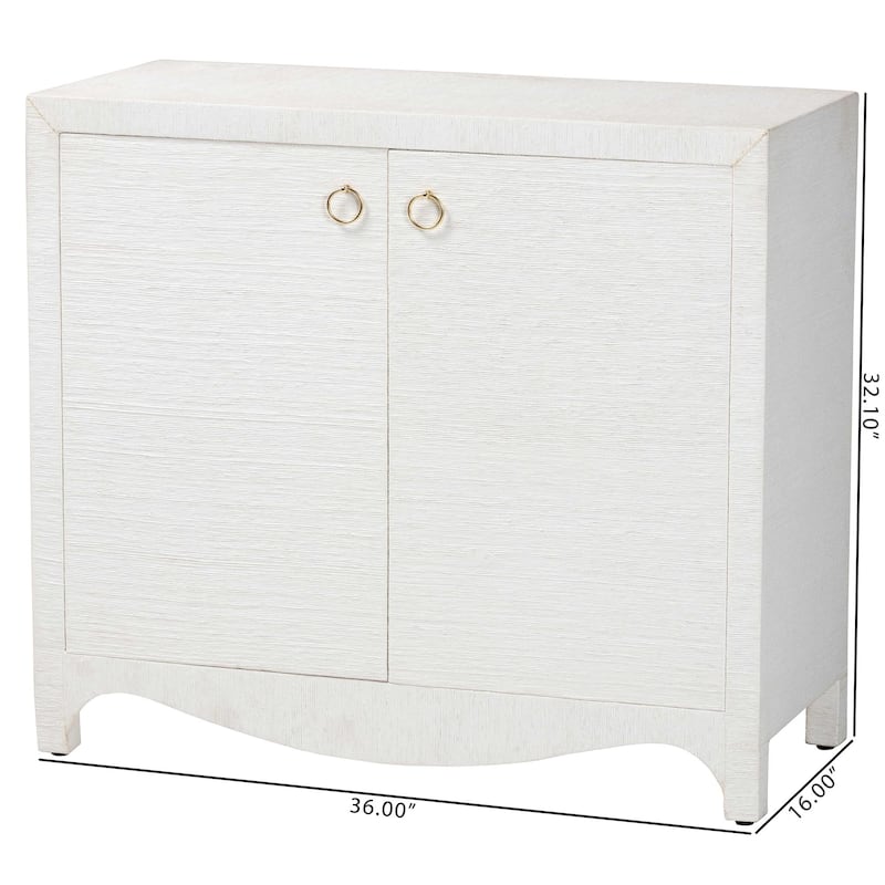 Ximena Grasscloth Storage Cabinet - 2-Door Woven Accent Cabinet with Gold Ring Pulls for Living Room, Bedroom, or Entryway