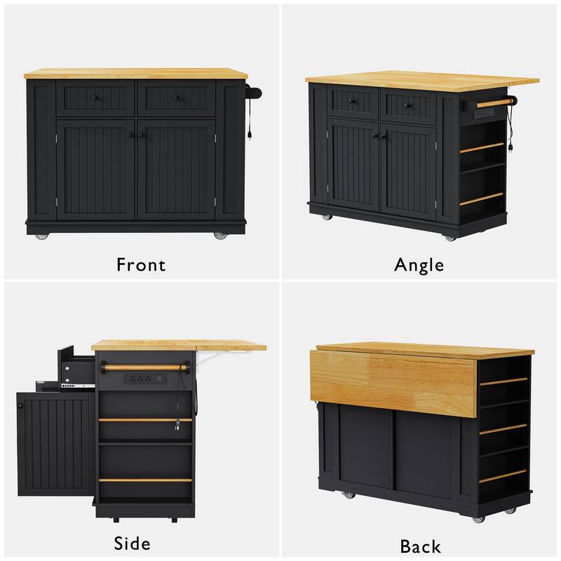 48" Large Kitchen Island with Drop Leaf,Power Outlet,For Kitchen,Dining Room(Not Include Stools)
