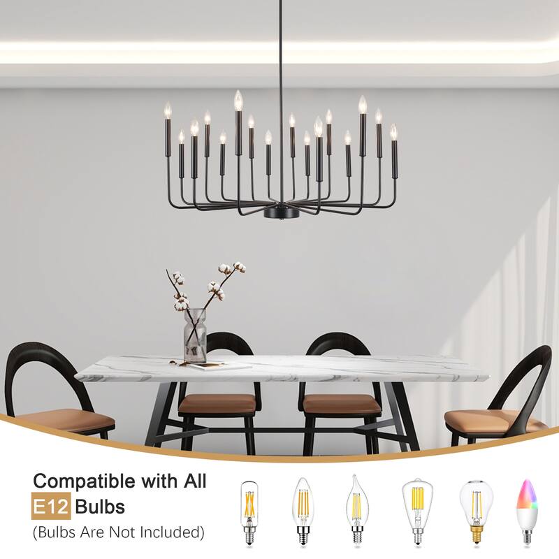 16-Light Large Candlestick Rustic Hanging Linear Chandelier Lighting for Kitchen Island