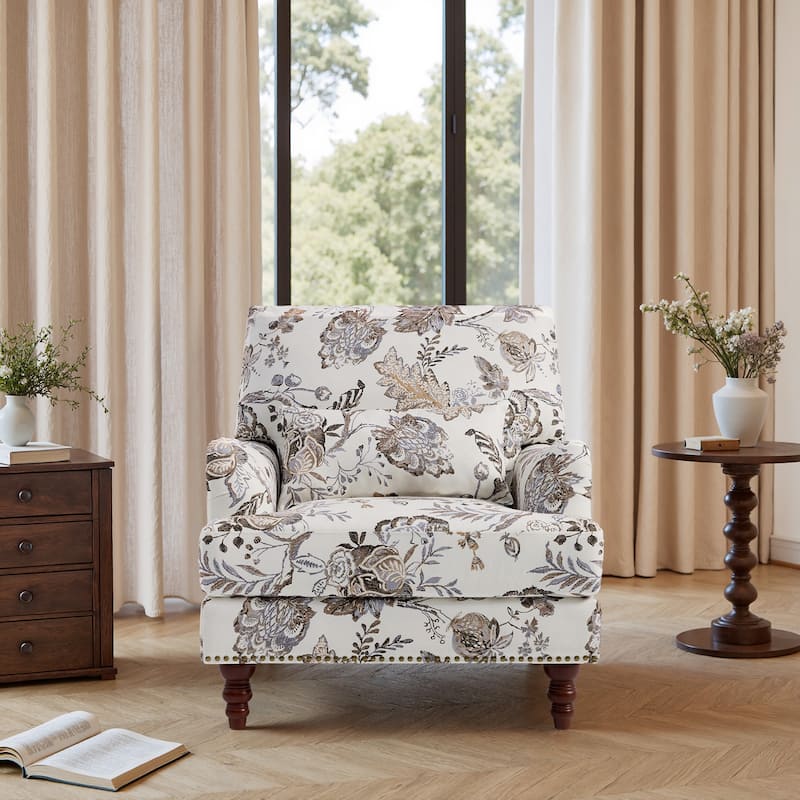 Mid Century Chenille Upholstered Accent Chair with Nailhead Trim