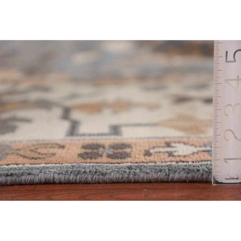 Gray Ivory Oushak Indian Large Rug Hand-Knotted Wool Carpet - 10'2" x 13'11"