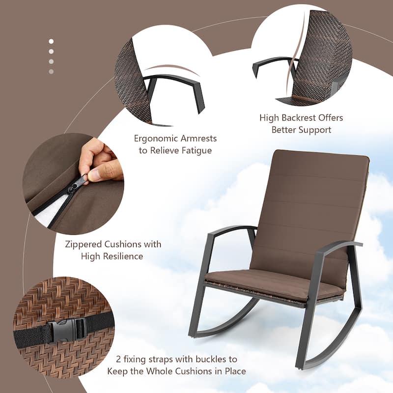 3 PCS Patio Rocking Bistro Set Rattan Rocking Chairs with Table Set