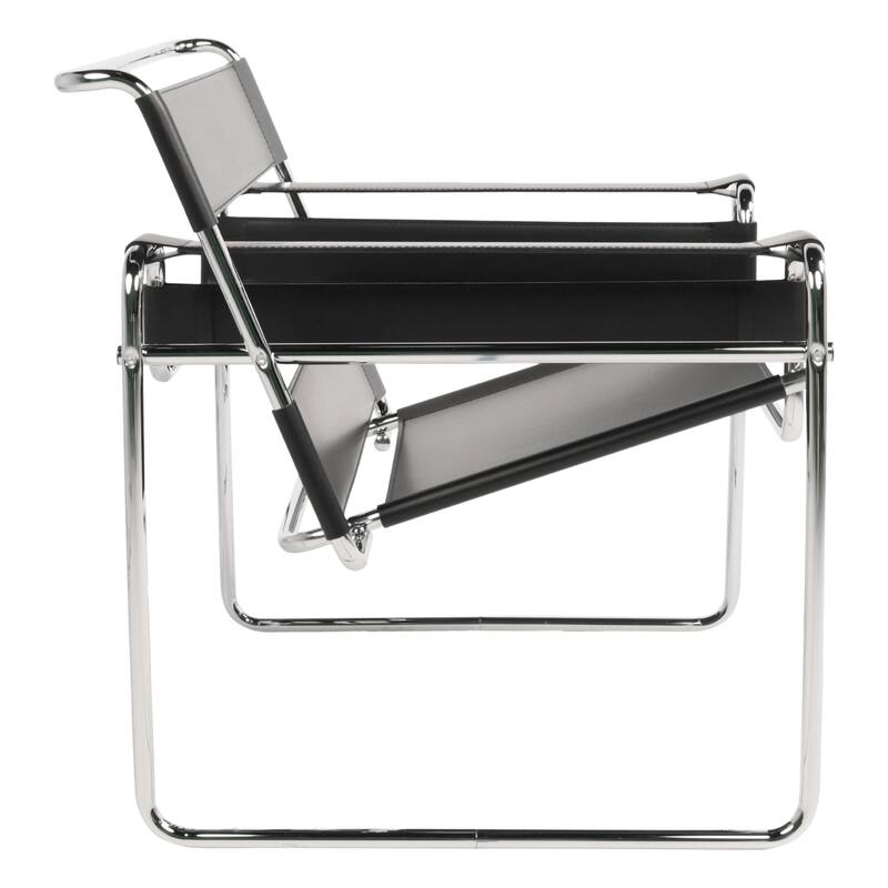 Breuer Chair Company Model B3 Wassilly Armchair Arm Chair w/ Chrome Frame & Black Bonded (REgenerated) Leather (Made in Italy)