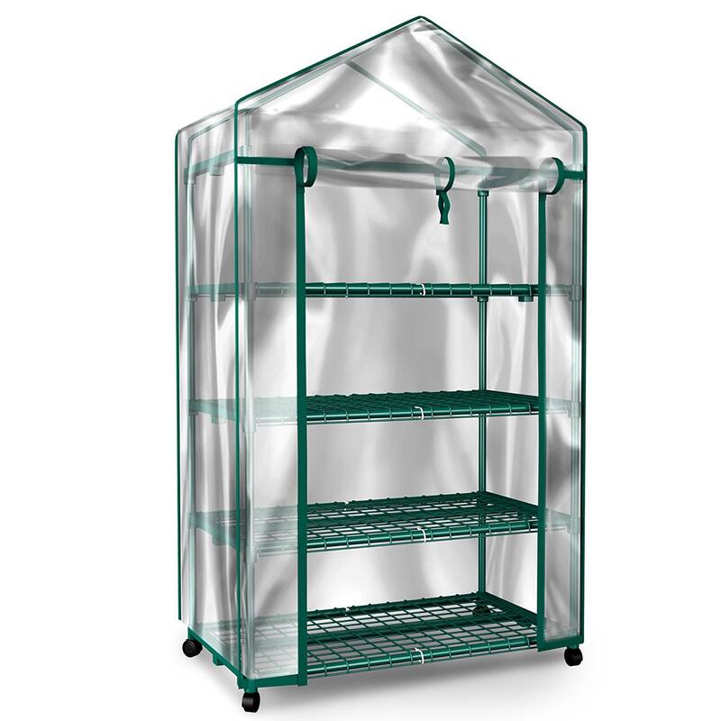 4 Tier Mini Greenhouse - Portable Greenhouse with Locking Wheels and PVC Cover for Indoor or Outdoor by Home-Complete