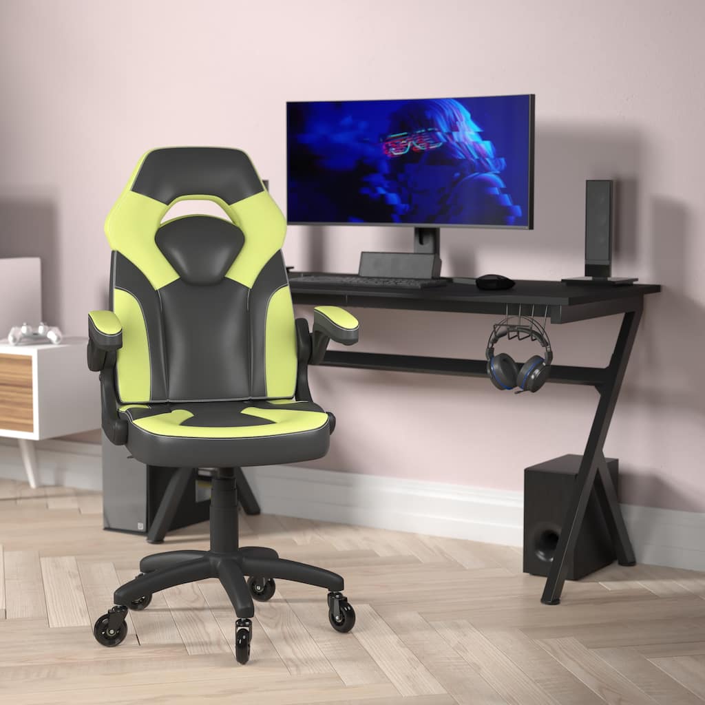 Office Gaming Chair with Skater Wheels & Flip Up Arms - LeatherSoft