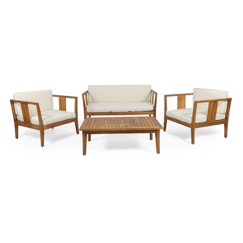 Nicholson Outdoor 4-seat Acacia Chat Set by Christopher Knight Home - Teak+Beige