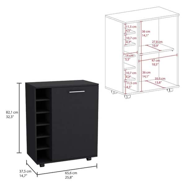 dimension image slide 1 of 2, Wick Bar Cart with Integrated Wine Storage
