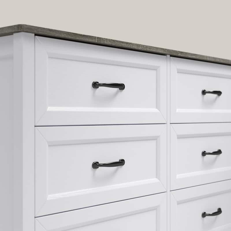 43.3" W 6 Drawer Dresser, Wood Storage Closet Dressers Chest of Drawers for Bedroom