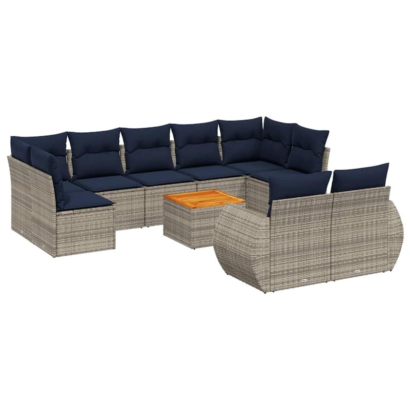 vidaXL 10 Piece Patio Sofa Set with Cushions Gray Poly Rattan