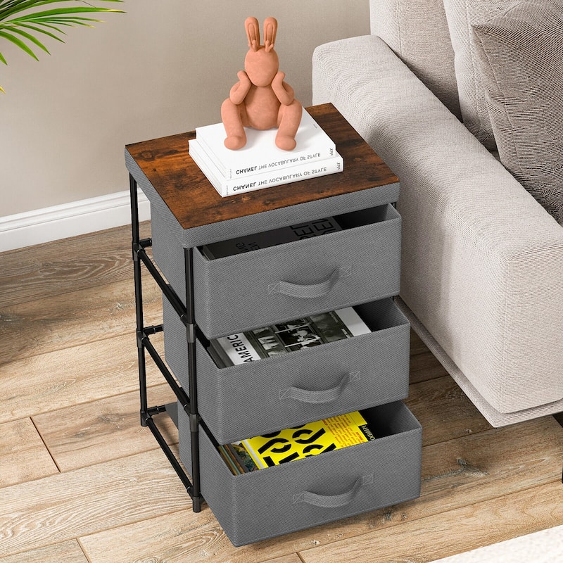 Gymax 2PCS 3 Drawers Dresser Fabric Storage Tower Organizer Unit Tall