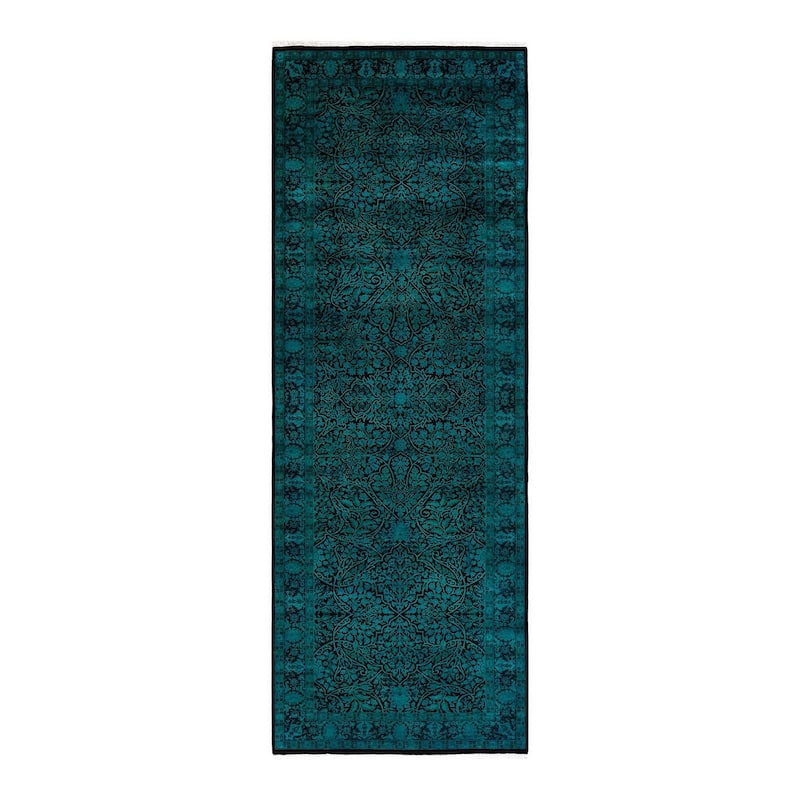 Overton Hand Knotted Wool Vintage Inspired Modern Contemporary Overdyed Green Area Rug - 4' 2" x 11' 10"