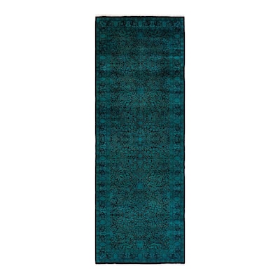 Overton Hand Knotted Wool Vintage Inspired Modern Contemporary Overdyed Green Area Rug - 4' 2" x 11' 10"