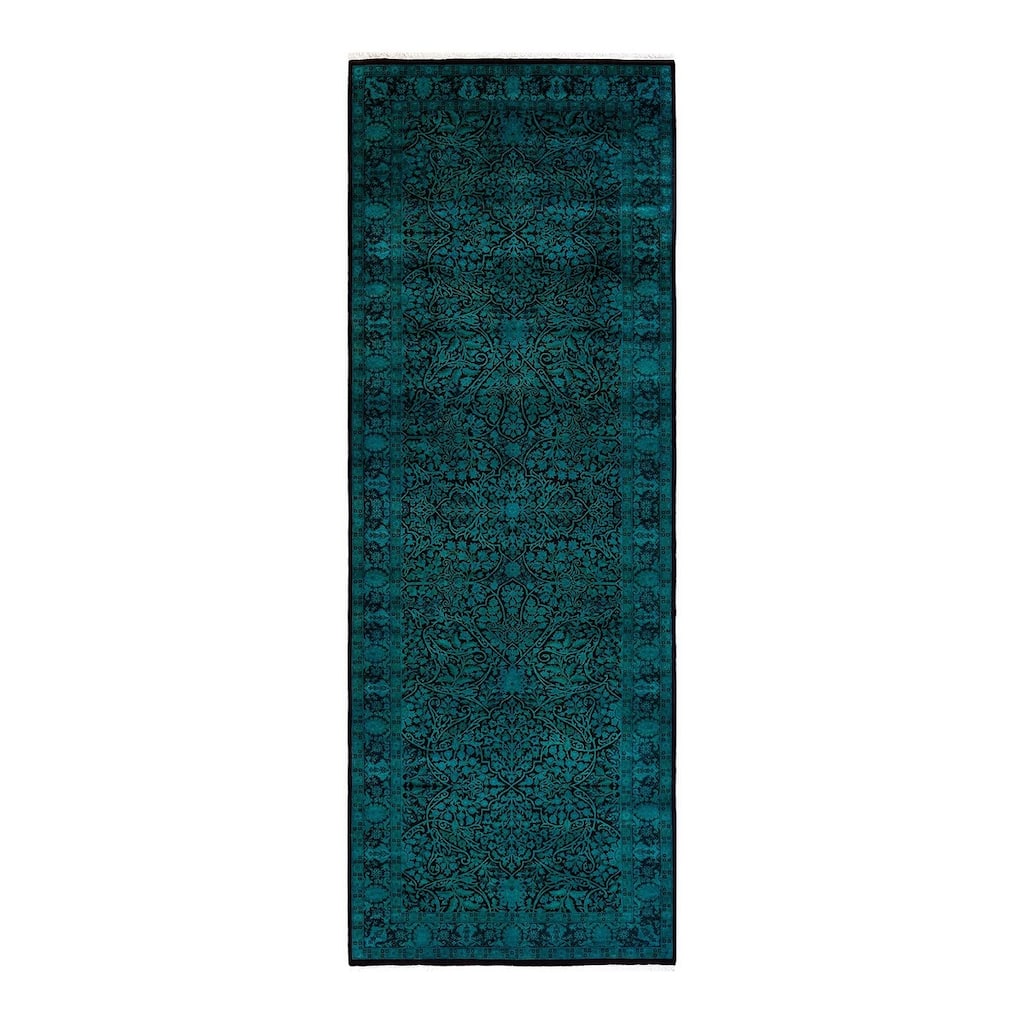Overton Hand Knotted Wool Vintage Inspired Modern Contemporary Overdyed Green Area Rug - 4' 2" x 11' 10"