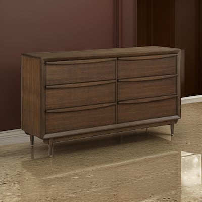 Soly 62 Inch Wide Dresser, 6 Drawers, Lip Pull Handles, Walnut Brown Finish