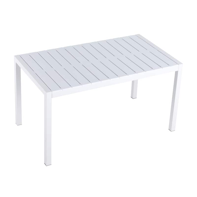 Modern 55-Inch White Table – Weather-Resistant PP Top & Metal Base, Ideal for Dining, Patio, or Garden.