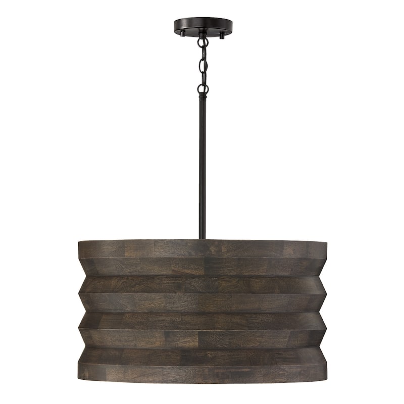 22" W x 12" H 1-Light Pendant in Matte Black and Handcrafted Mango Wood in Espresso Stain - 22"W x 11.75"H - 22"W x 11.75"H - Espresso Stain and Black