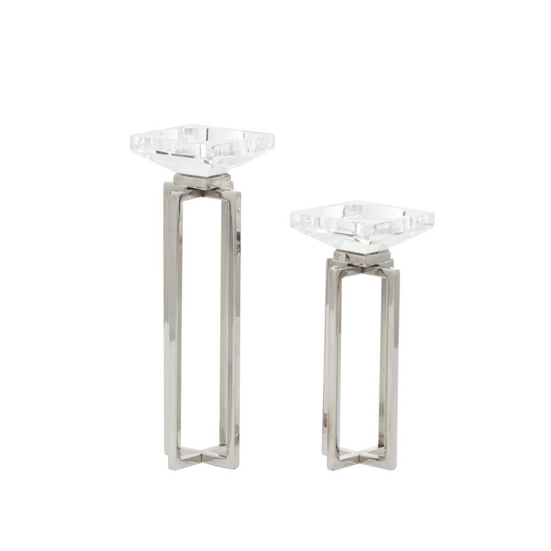 Silver Stainless Steel Candle Holder (Set of 2) - 4 x 4 x 13