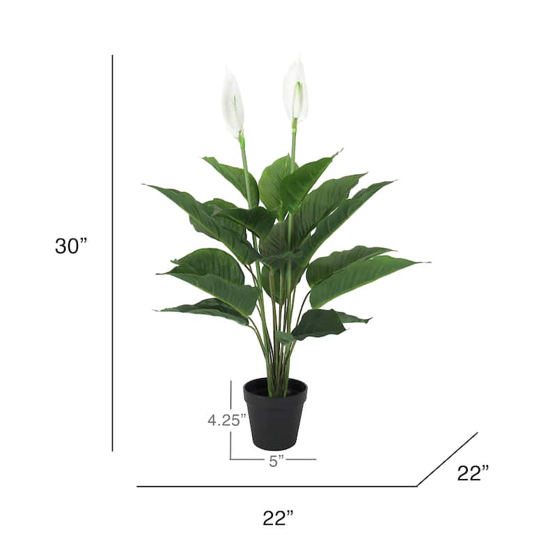 30in Real Touch White Artificial Spathiphyllum Peace Lily Plant in Black Pot - 30" H x 22" D