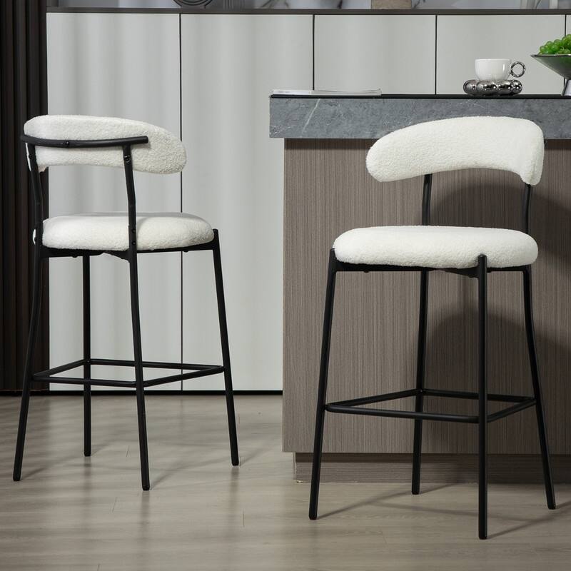 1 Count 26" Teddy Fabric Counter Height Bar Stool with Footrest, Black Powder-Coated Base