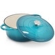 preview thumbnail 3 of 6, 6.35 Quart Enameled Cast Iron Double Handle Dutch Oven Self Basting Lid in Ice Blue