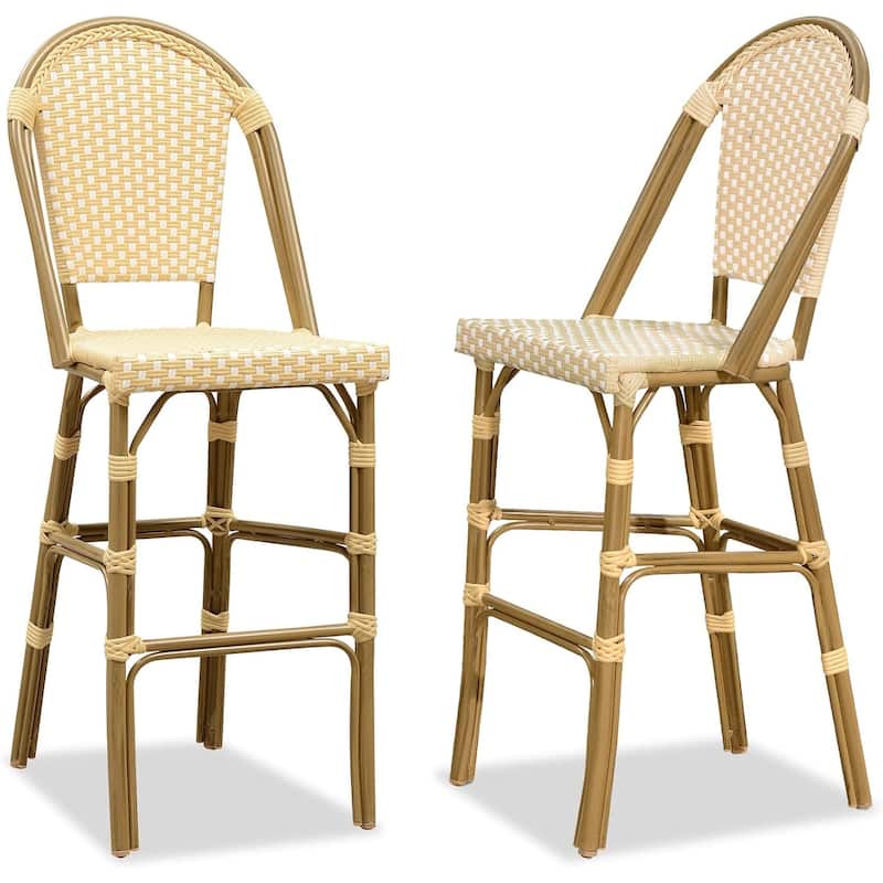 PURPLE LEAF White Print Finish Patio Bar Chairs with Back Rattan Bar Chairs French Bistro Set for Kitchen Outdoor Counter Stool - Bamboo Pattern/Yellow(48")