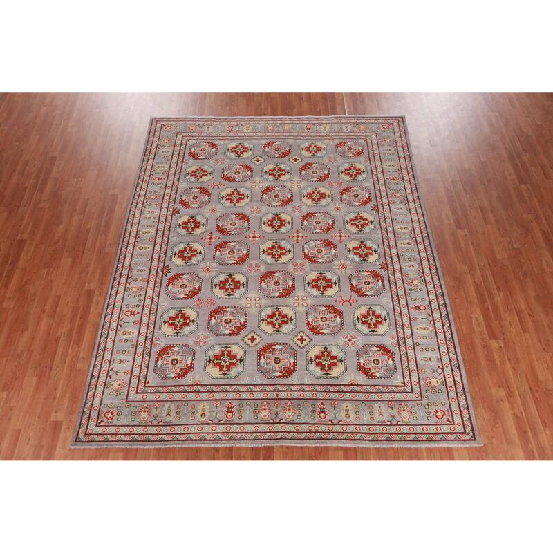 Hand Knotted Oriental 100% Wool Carpet Traditional All-Over Greys & Charcoal Kazak Area Rug - 10' 5'' X 8' 3''