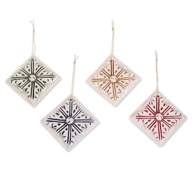 Novica Handmade Multicolored Azaleas Ceramic Ornaments (Set Of 4)