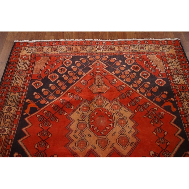 Geometric Zanjan Persian Vintage Area Rug Hand-knotted Wool Carpet - 4'11"x 12'11"
