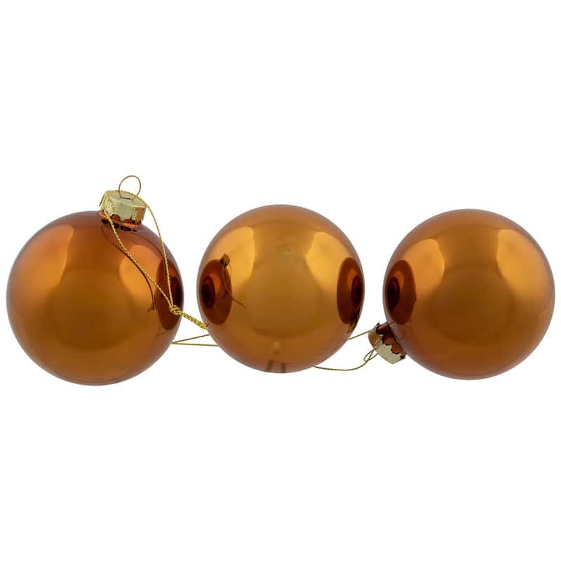 6ct Bronze Amber Glass 2-Finish Christmas Ball Ornaments 3.25" (80mm)