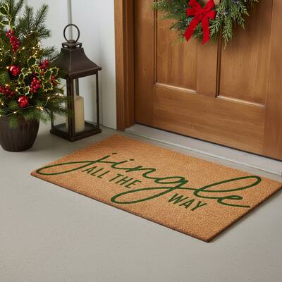 HomeRoots 17" X 29" Brown And Green Christmas Outdoor Coir Door Mat - 17.00' X '29.00