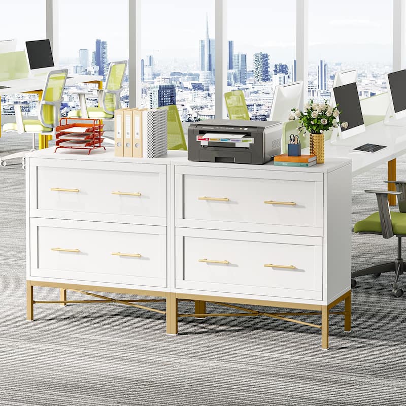 2 Drawer Lateral Filing Cabinet, Modern File Cabinet Printer Stand, Large Storage Cabinets for Letter/Legal/A4 Size, White