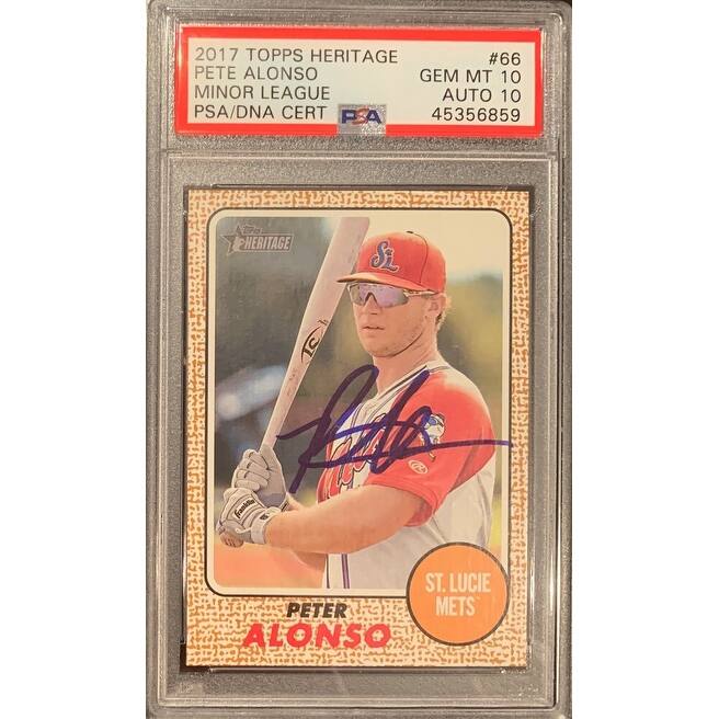 Pete Alonso Autographed 2017 Topps Heritage #66 Signed Baseball Rookie Card RC PSA Graded GM MT 10 - 8'6" x 11'6"