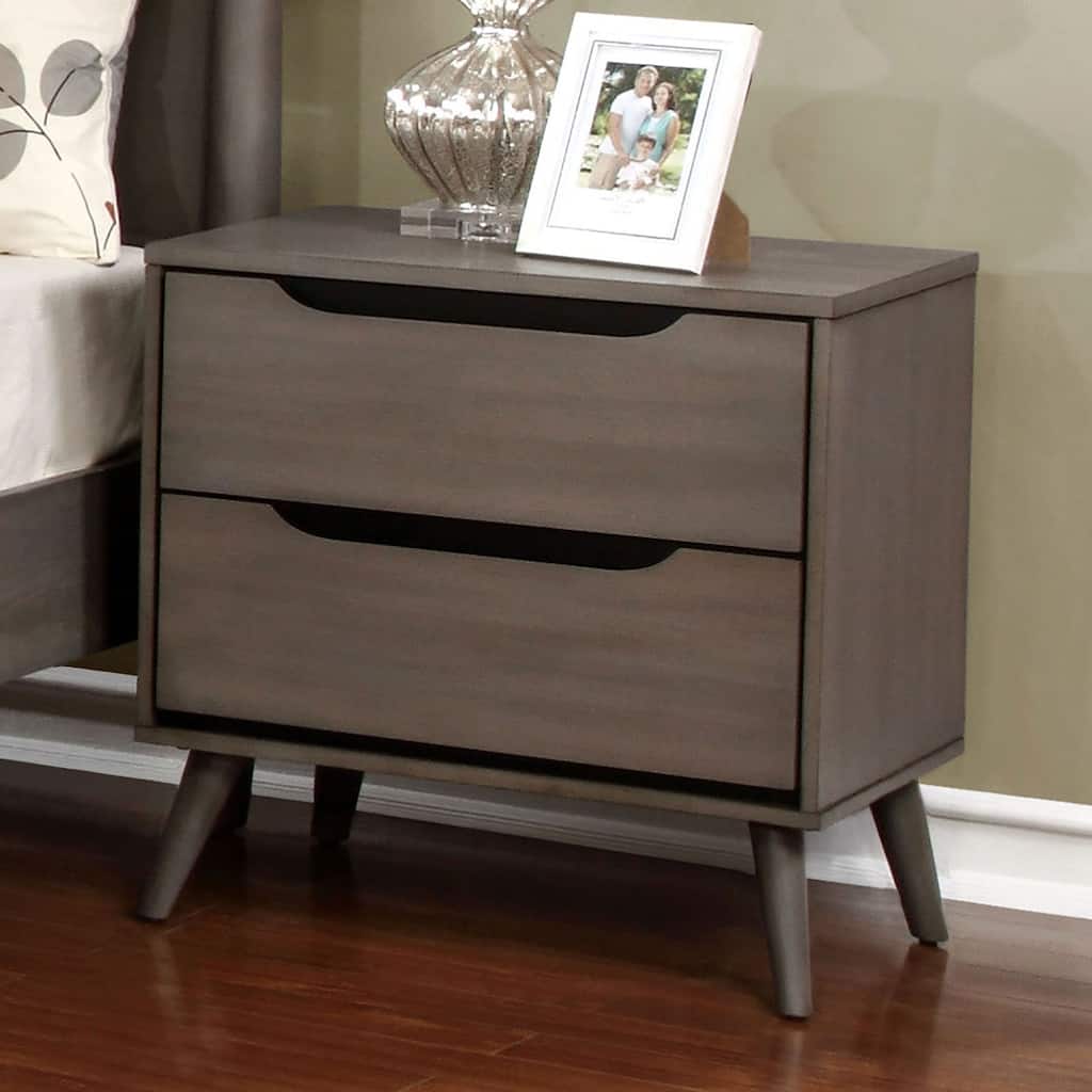 Mid-Century Modern 1pc Nightstand Bedroom Furniture Solid wood Round Tapered Legs 2-Drawers Bedside Table