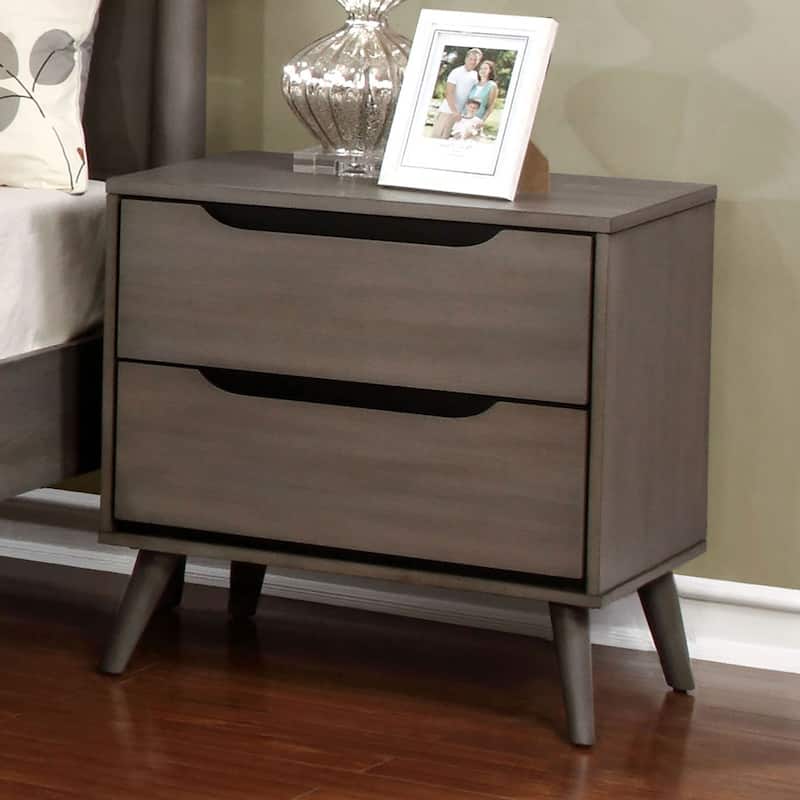 Mid-Century Modern Gray Nightstand, Solid Wood Bedroom Furniture - Gray
