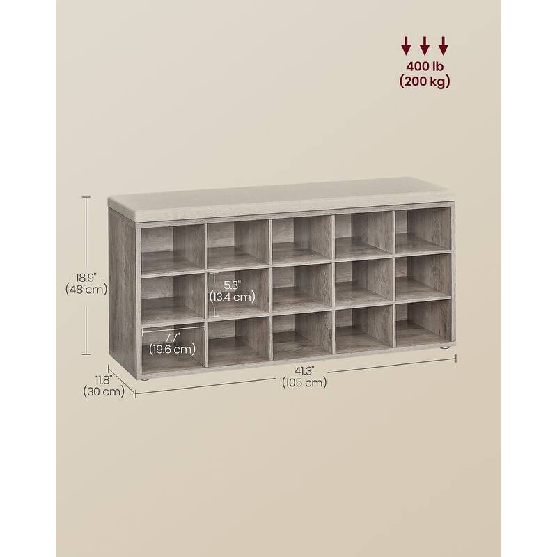 15-Cube Shoe Storage Bench with Cushion Seat and Adjustable Shelves Perfect for Entryway or Living Room