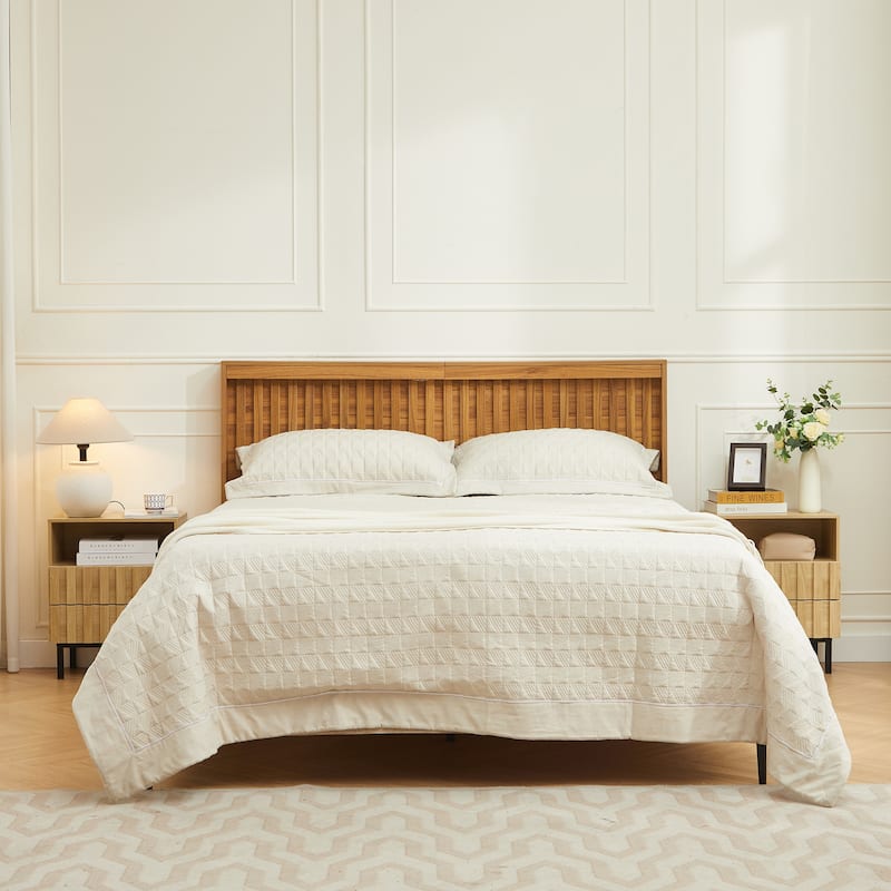 Mid Century Woodgrain Nightstand Pair 2 Drawers Bedside Table