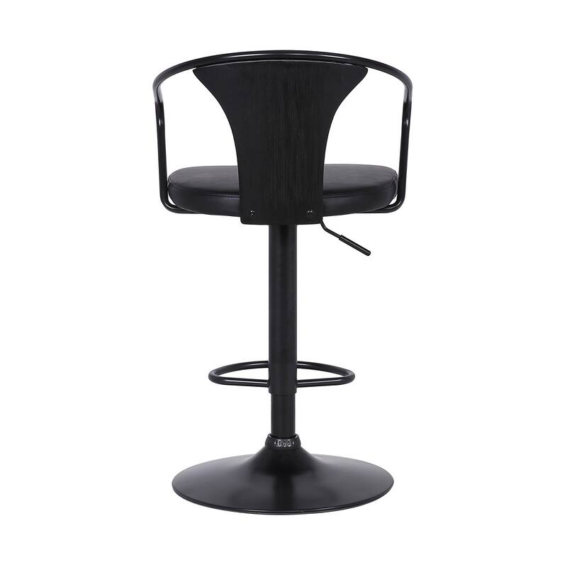 Black Faux Leather & Metal Base Adjustable Bar Stool - 43" x 20" x 19"