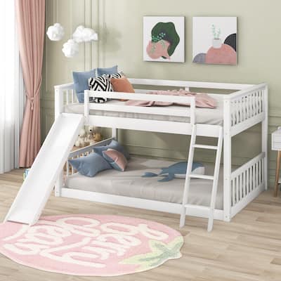 Full over Full/Twin over Twin Bunk Bed with Convertible Slide and Ladder, Pine Wood Frame, Space-Saving Design