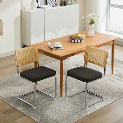 Modern Velvet Accent Chairs Dining Chairs with Natural Cane Back, Set of 2