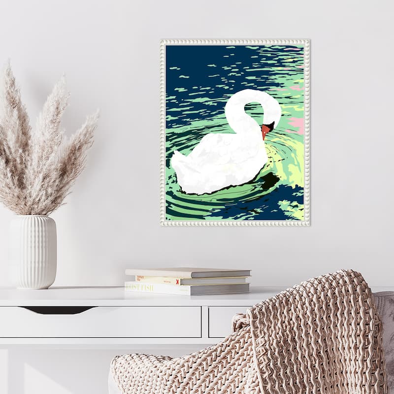 Swan Birds Painting by Uma Gokhale Framed Canvas Wall Art