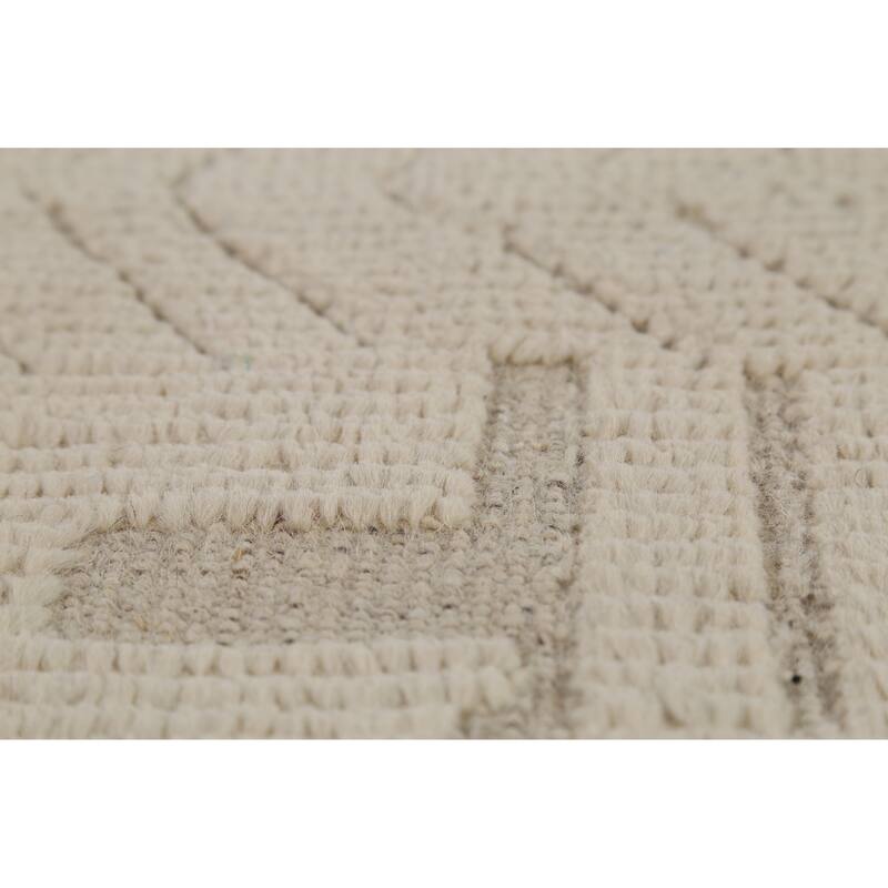 All-Over Ivory Moroccan Oriental Large Rug Hand-Knotted Wool Carpet - 10'5"x 14'9"