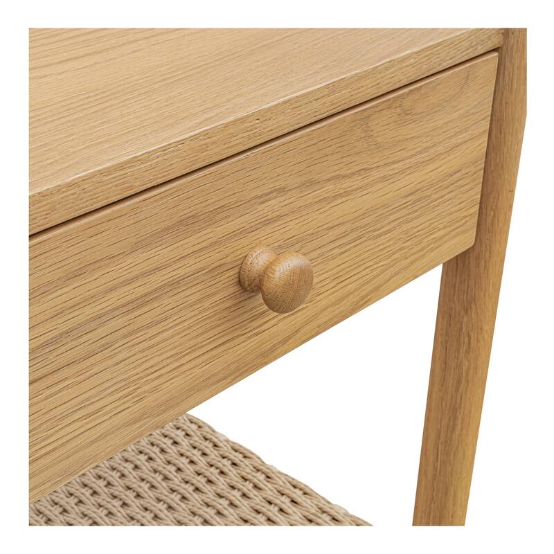 NADAAL STUDIOS Corlan Nightstand, Oak Frame with Paper Rope Shelf 1-Drawer Bedside Table, Brown
