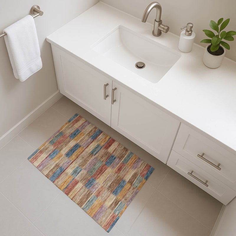 Premium Washable Super Soft Geo Stripe Mayfield Rug - Beige - 1'8" x 2'6"