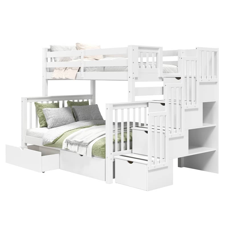 Taylor & Olive Trillium Twin over Full Stairway Bunk Bed, 2 Drawers