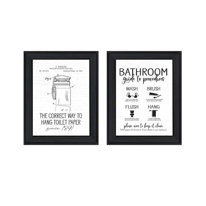 Trendy Decor 4U "Bathroom Guide to Procedures" Printed Framed Wall Art by Lettered & Lined - Charcoal - 15 x 19