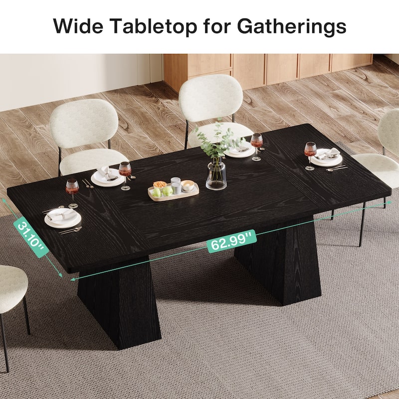 63 Inches Farmhouse Dining Table with Sturdy Pedestal Base - 31.1"D x 63"W x 29.5"H