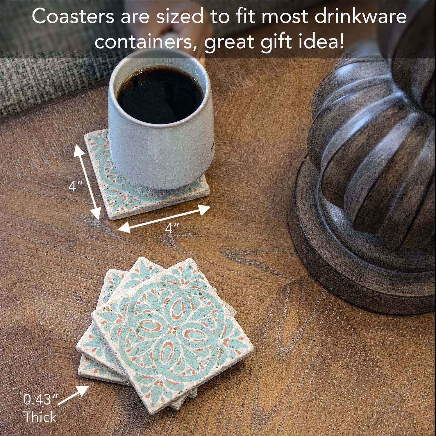 Aegean Tile 4 Pack Natural Travertine Absorbent Stone Coasters with