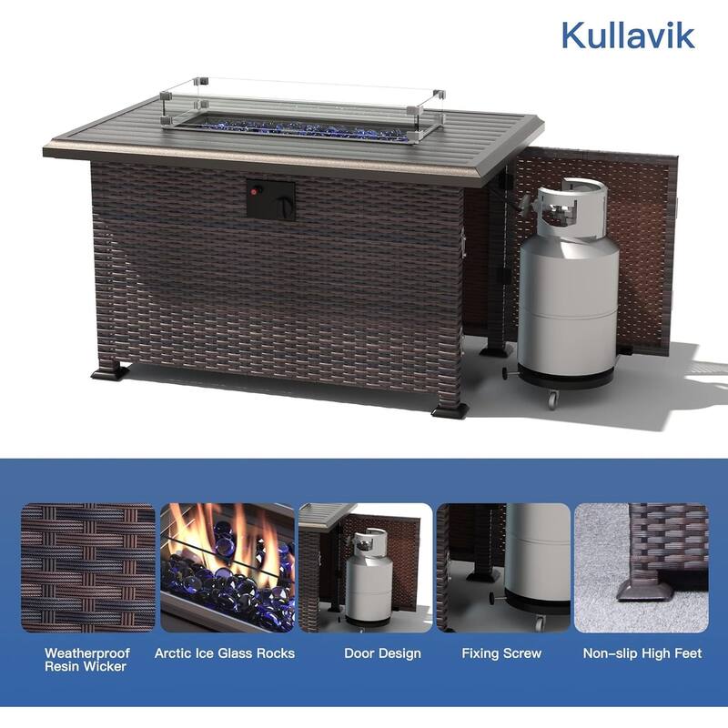 Patio Furniture Sets, Outdoor Wicker Sectional with Firepit Table Side Table for Cabinet Deck Balcony - 13-Pieces