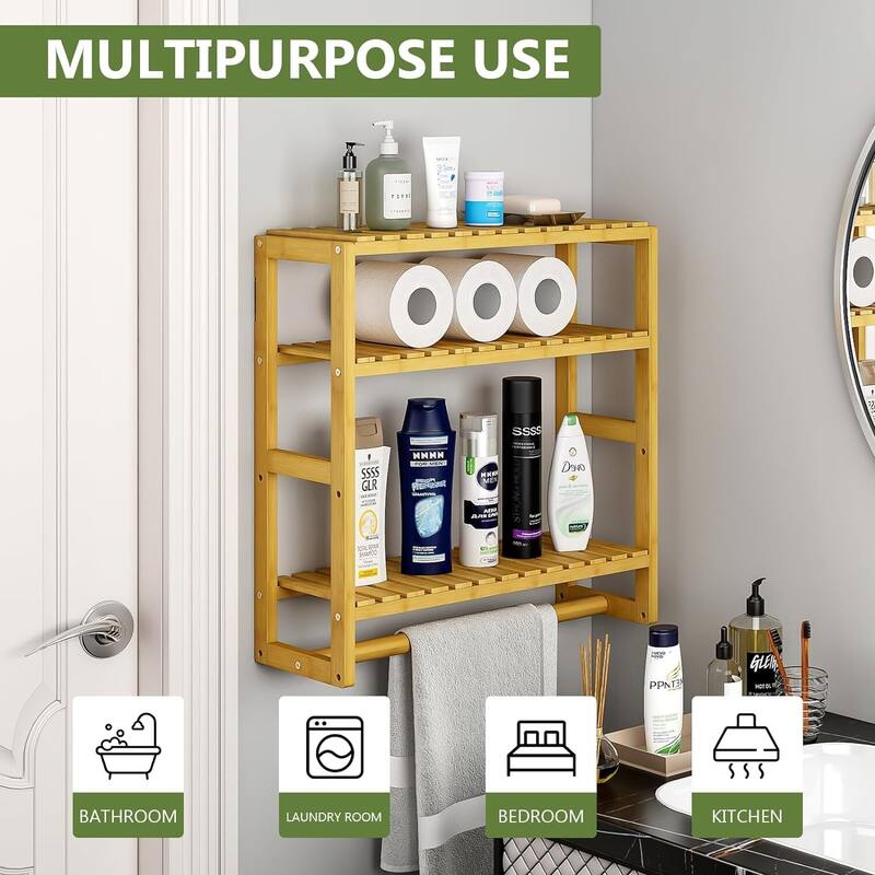 Bamboo Floating Shelves Bathroom Storage 3-Tier