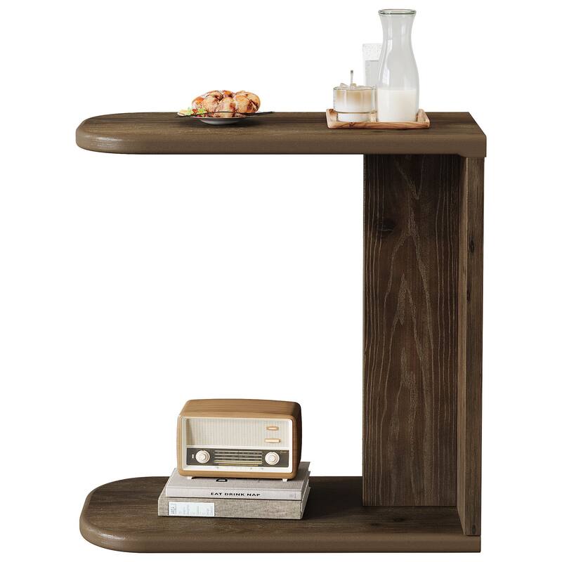 C-Shaped End Table, Small Solid Wood C Table for Sofa